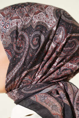 Retro Desen Bambu Kraş Eşarp Siyah Latte - Günün Seçilenleri