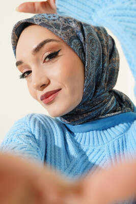 Retro Desen Bambu Kraş Eşarp Soft Mavi 