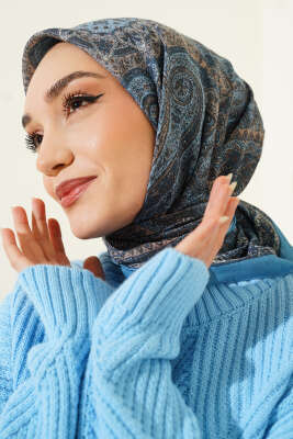 Retro Desen Bambu Kraş Eşarp Soft Mavi - Günün Seçilenleri