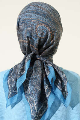 Retro Desen Bambu Kraş Eşarp Soft Mavi - Günün Seçilenleri