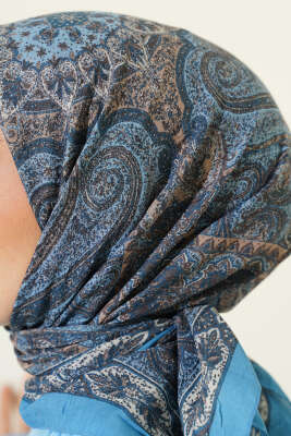 Retro Desen Bambu Kraş Eşarp Soft Mavi - Günün Seçilenleri