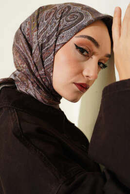 Retro Desen Bambu Kraş Eşarp Vizon