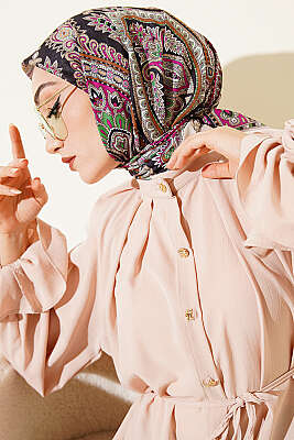 Retro Desen Elegance Eşarp Bej 