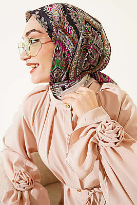 Retro Desen Elegance Eşarp Bej - Başörtüsü