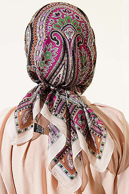 Retro Desen Elegance Eşarp Bej - Başörtüsü