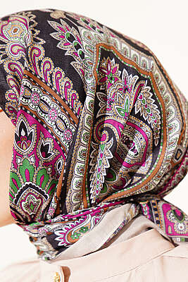 Retro Desen Elegance Eşarp Bej - Başörtüsü