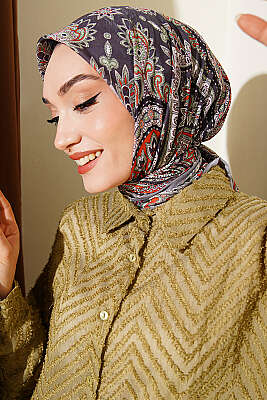 Retro Desen Elegance Eşarp Gri - SİNEM EŞARP