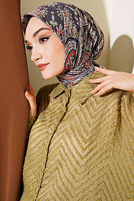 Retro Desen Elegance Eşarp Gri - Başörtüsü