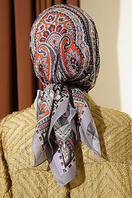 Retro Desen Elegance Eşarp Gri - Başörtüsü