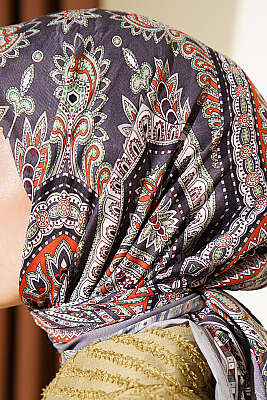Retro Desen Elegance Eşarp Gri - Başörtüsü