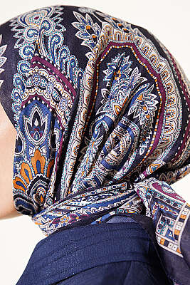 Retro Desen Elegance Eşarp İndigo - Başörtüsü