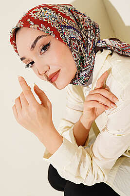 Retro Desen Elegance Eşarp Kahve - SİNEM EŞARP