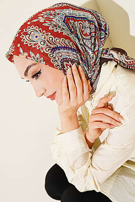 Retro Desen Elegance Eşarp Kahve - Başörtüsü