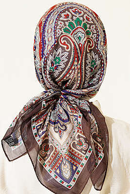 Retro Desen Elegance Eşarp Kahve - Başörtüsü