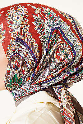 Retro Desen Elegance Eşarp Kahve - Başörtüsü