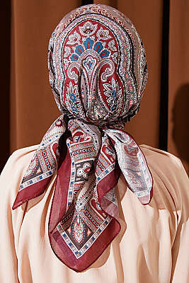 Retro Desen Elegance Eşarp Kestane - Başörtüsü