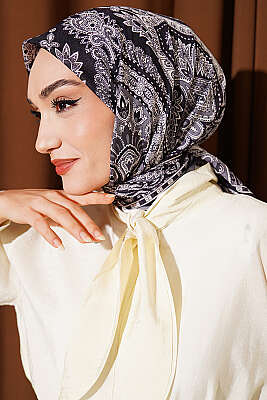 Retro Desen Elegance Eşarp Koyu Lacivert - SİNEM EŞARP