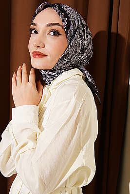 Retro Desen Elegance Eşarp Koyu Lacivert - Başörtüsü