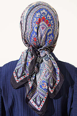 Retro Desen Elegance Eşarp Lacivert Gri - Başörtüsü