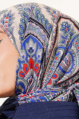 Retro Desen Elegance Eşarp Lacivert Gri - Başörtüsü