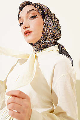 Retro Desen Elegance Eşarp Lacivert Sarı - SİNEM EŞARP