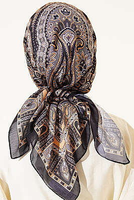 Retro Desen Elegance Eşarp Lacivert Sarı - Başörtüsü