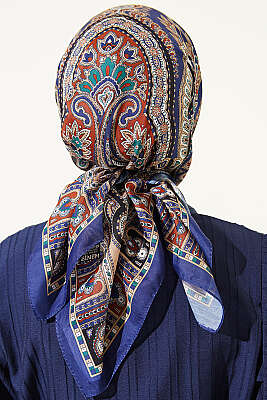 Retro Desen Elegance Eşarp Saks - Başörtüsü