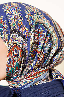 Retro Desen Elegance Eşarp Saks - Başörtüsü