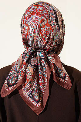 Retro Desen Elegance Eşarp Soft Kahve - Başörtüsü