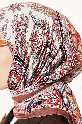 Retro Desen Elegance Eşarp Soft Kahve - Başörtüsü
