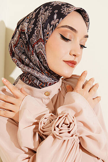 Retro Desen Elegance Eşarp Vizon - Başörtüsü