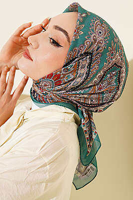 Retro Desen Elegance Eşarp Yeşil - SİNEM EŞARP