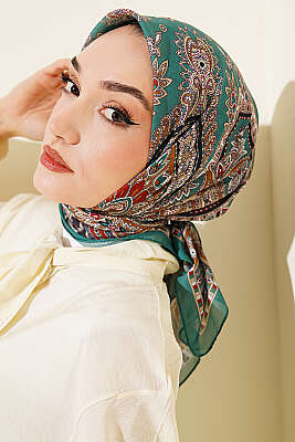 Retro Desen Elegance Eşarp Yeşil - Başörtüsü
