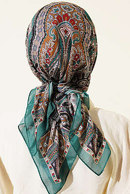 Retro Desen Elegance Eşarp Yeşil - Başörtüsü