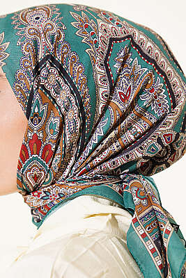 Retro Desen Elegance Eşarp Yeşil - Başörtüsü
