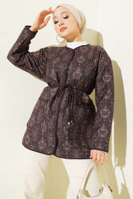 Retro Desen Kapitone Ceket Acı Kahve - FİXAY