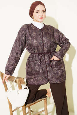 Retro Desen Kapitone Ceket Mürdüm - FİXAY