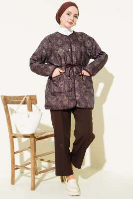 Retro Desen Kapitone Ceket Mürdüm - Ceket