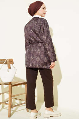 Retro Desen Kapitone Ceket Mürdüm - Ceket