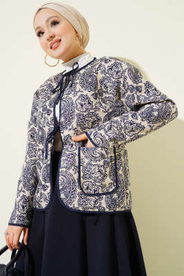 Retro Desen Kapitone Kısa Ceket Bej - FİXAY