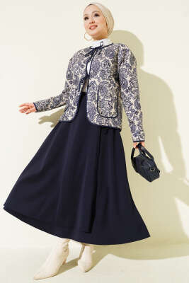 Retro Desen Kapitone Kısa Ceket Bej - Ceket