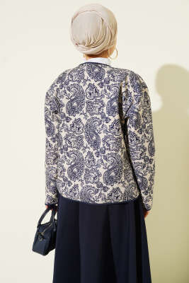 Retro Desen Kapitone Kısa Ceket Bej - Ceket