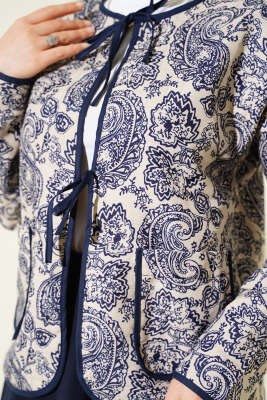 Retro Desen Kapitone Kısa Ceket Bej - Ceket