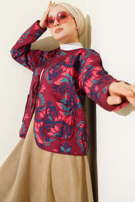 Retro Desen Kapitone Kısa Ceket Bordo - FİXAY