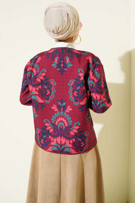 Retro Desen Kapitone Kısa Ceket Bordo - Ceket