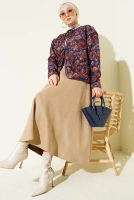 Retro Desen Kapitone Kısa Ceket Kahve - Ceket