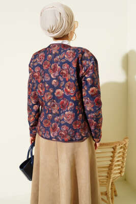 Retro Desen Kapitone Kısa Ceket Kahve - Ceket