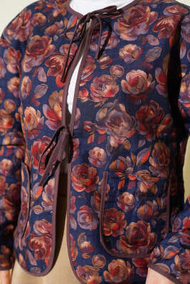 Retro Desen Kapitone Kısa Ceket Kahve - Ceket