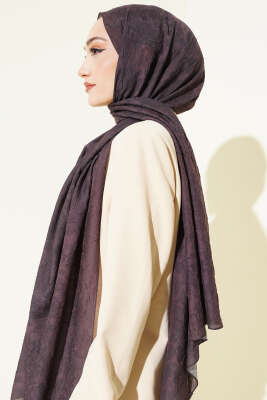 Retro Desenli Bambu Kraş Şal Acı Kahve - Başörtüsü