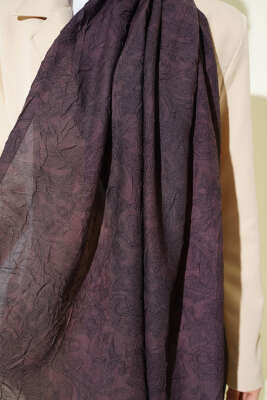 Retro Desenli Bambu Kraş Şal Acı Kahve - Başörtüsü